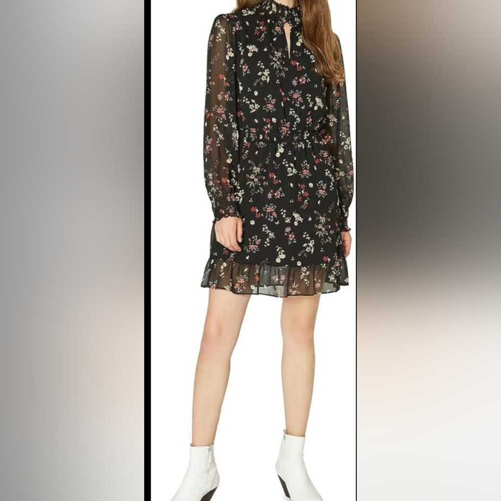 Sanctuary Black Floral Long Sleeve Dress - Size XS